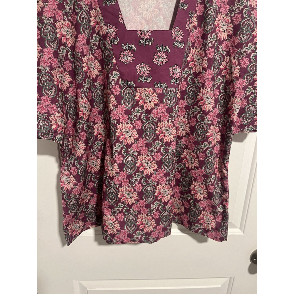 Vermont Country Store Maroon Floral Peasant Blouse Large - Picture 4 of 9